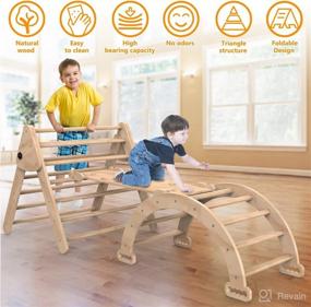 img 3 attached to 🪜 Triangle Climbing Toys: Foldable Ladder with Ramp for Sliding or Climbing - Set of 3 Sturdy Wooden Safety Kids Play Gym