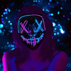 img 3 attached to LED Light Up Halloween Purge Mask For Men Women Kids Costume Festival Parties Gifts