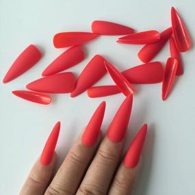 img 2 attached to Matte Stiletto Press-On Nails: LoveOurHome 576Pc Full Cover Pointy Fake Nail Tips In 24 Colored Manicure For Women And Girls Finger Decor - Artificial Fingernails For An Attractive Look