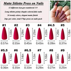 img 3 attached to Matte Stiletto Press-On Nails: LoveOurHome 576Pc Full Cover Pointy Fake Nail Tips In 24 Colored Manicure For Women And Girls Finger Decor - Artificial Fingernails For An Attractive Look