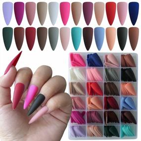 img 4 attached to Matte Stiletto Press-On Nails: LoveOurHome 576Pc Full Cover Pointy Fake Nail Tips In 24 Colored Manicure For Women And Girls Finger Decor - Artificial Fingernails For An Attractive Look