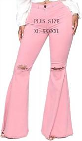 img 4 attached to Plus Size Women'S Ripped Bell Bottom Jeans - Elastic Waist, Flared Pants Up To 5XL!