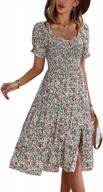 women's boho midi dress summer floral split short sleeve smocked dresses by temofon logo