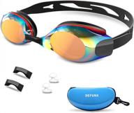 defunx polarized swimming goggles - leakproof, anti-fog, uv protection for men women kids with mirrored lenses and nose cover logo