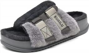 img 4 attached to Women'S Fluffy Faux Rabbit Fur Slides With Arch Support - Open Toe Platform Slipper For Indoor And Outdoor Use In Sizes 6-12