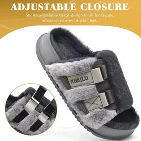 img 3 attached to Women'S Fluffy Faux Rabbit Fur Slides With Arch Support - Open Toe Platform Slipper For Indoor And Outdoor Use In Sizes 6-12
