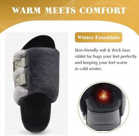 img 2 attached to Women'S Fluffy Faux Rabbit Fur Slides With Arch Support - Open Toe Platform Slipper For Indoor And Outdoor Use In Sizes 6-12