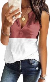 img 1 attached to Women'S Tank Tops V-Neck Waffle Knit Summer Casual Sleeveless Loose T-Shirts