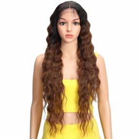 img 4 attached to Joedir Lace Front Wigs 30'' Long Wavy Synthetic Wigs For Women 130% Density Wigs(TT1B/30)