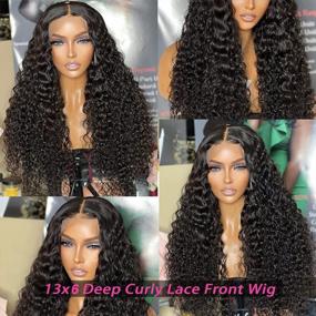 img 3 attached to Larhali Hair 13X6 HD Transparent Lace Front Wigs Human Hair With Baby Hair 150% Density Brazilian Deep Wave Human Hair Wigs For Black Women Bleached Knots Natural Color (30 Inch, Black Color)