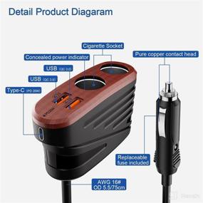 img 3 attached to 🔌 120W 2-Way Cigarette Lighter Splitter with Quick Charge 3.0 Car Charger, Dual USB Quick Chargers for Sat Nav, Dashcam, iPhones, iPad, Android, Laptop - Peach Wood Finish