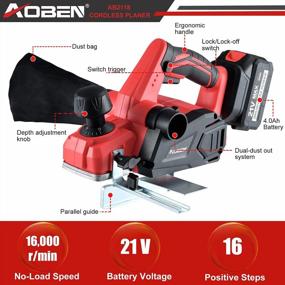 img 3 attached to AOBEN 21V Cordless Electric Hand Planer: 16000 RPM, 3-1/4-Inch Wood Planer, Li-Ion Battery And Charger Included. Adjustable Depth Power Planer For Home DIY And Woodworking Chamfering.