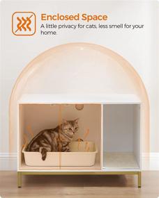 img 2 attached to 🐱 FEANDREA Litter Box Enclosure: Modern Cat Litter Box Furniture with Scratching Mat and Tall Legs, White and Gold Design