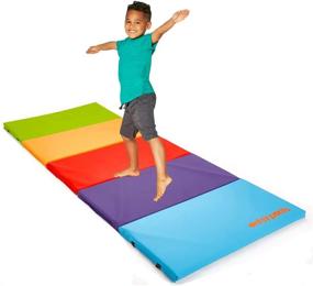 img 4 attached to Портативный гимнастический коврик для детей - легко моется, складной коврик для акробатики с ручкой для переноски, прочный и легкий, с мягкой подкладкой для игр и упражнений - идеальное спортивное оборудование от Antsy Pants