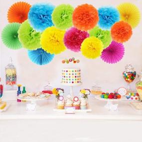img 1 attached to 🎉 Set of 20 Paper Pom Poms and Hanging Paper Fans - Colorful Tissue Flowers for Outdoor Decorations, Wedding, Birthday, Party, Halloween, Christmas, and Celebrations