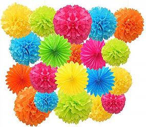 img 4 attached to 🎉 Set of 20 Paper Pom Poms and Hanging Paper Fans - Colorful Tissue Flowers for Outdoor Decorations, Wedding, Birthday, Party, Halloween, Christmas, and Celebrations
