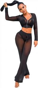 img 3 attached to Stylish Womens Mesh 2-Piece Bikini Set With Cover Up Hoodie And Crop Top For Beach Days