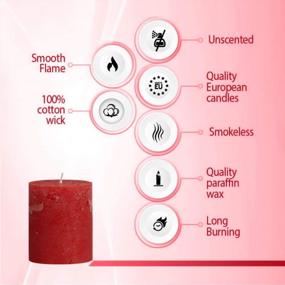 img 2 attached to Unscented Red Rustic Pillar Candles 6 Pack Bulk - 2.75 X 3.25 Inches - 30+ Hours Burn Time - Premium European Quality - Smooth And Smokeless Flame For Weddings & Parties Décor