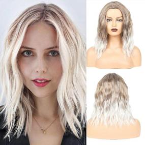 img 4 attached to Get A Natural Look With FESHFEN Ombre Short Wigs - Synthetic Bob Wig For Women, Heat Resistant And Shoulder Length At 14 Inches