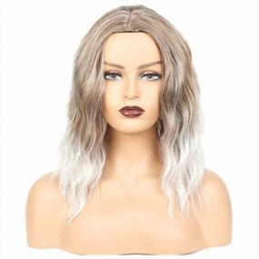 img 2 attached to Get A Natural Look With FESHFEN Ombre Short Wigs - Synthetic Bob Wig For Women, Heat Resistant And Shoulder Length At 14 Inches