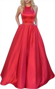 img 4 attached to Stunning Beaded Satin Halter A-Line Dress - Perfect For Any Formal Occasion