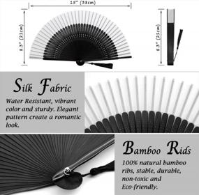 img 3 attached to Folding Hand Fan For Women - Chinese Japanese Vintage Bamboo Silk Foldable Hot Flash Church Decoration EDM Music Festival Dance Party Performance Gift (Sexy Black White)