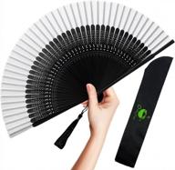 folding hand fan for women - chinese japanese vintage bamboo silk foldable hot flash church decoration edm music festival dance party performance gift (sexy black white) logo