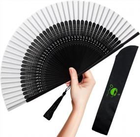 img 4 attached to Folding Hand Fan For Women - Chinese Japanese Vintage Bamboo Silk Foldable Hot Flash Church Decoration EDM Music Festival Dance Party Performance Gift (Sexy Black White)
