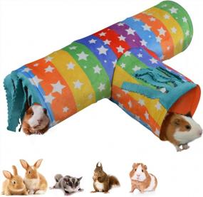 img 4 attached to 3-Way Collapsible Guinea Pig Tunnel With Fleece Forest Curtain - Homeya Hideout For Small Animals - Perfect Pet Toy And Cage Accessory For Rabbits, Ferrets, Rats, And Hedgehogs - Size L