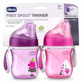 img 3 attached to Chicco Baby Trainer Sippy Cup Set Of 2 - Semi-Soft Spout, Spill-Free, 7 Oz - Perfect For 6 Months And Up - Pink/Purple