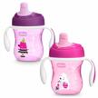 chicco baby trainer sippy cup set of 2 - semi-soft spout, spill-free, 7 oz - perfect for 6 months and up - pink/purple logo