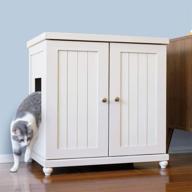 🐱 the refined feline cat litter box enclosure cabinet, white cottage design with tulip feet, large hidden litter cat furniture featuring drawer logo