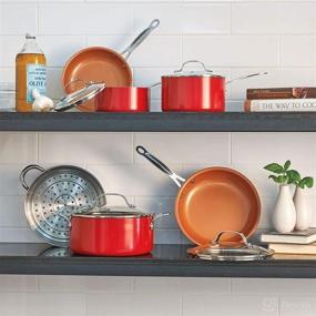 img 1 attached to 🍳 Gotham Steel 10-Piece Kitchen Set with Chef Daniel Green's Non-Stick Ti-Cerama Coating - Red Skillets, Fry Pans, Stock Pots, and Steamer Insert