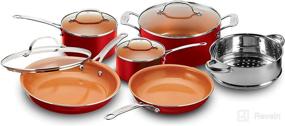 img 4 attached to 🍳 Gotham Steel 10-Piece Kitchen Set with Chef Daniel Green's Non-Stick Ti-Cerama Coating - Red Skillets, Fry Pans, Stock Pots, and Steamer Insert