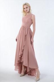 img 2 attached to High Low One Shoulder Bridesmaid Dress With Pockets In Chiffon - Formal Evening Gown By BOLENSEY