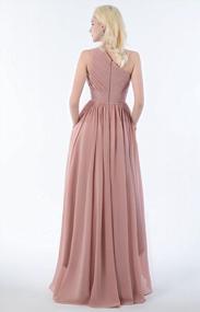 img 3 attached to High Low One Shoulder Bridesmaid Dress With Pockets In Chiffon - Formal Evening Gown By BOLENSEY