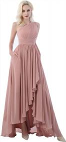 img 4 attached to High Low One Shoulder Bridesmaid Dress With Pockets In Chiffon - Formal Evening Gown By BOLENSEY