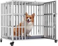 🐶 giopaco 38 inch stainless steel double door dog crate: spacious kennel with four wheels for medium and large dogs логотип