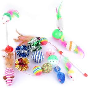 img 3 attached to 16PCS Cat And Kitten Toy Assortment: Interactive Feather Teasers, Mouse Tumblers, Mylar Crinkle Balls, Bells And More - Perfect For Chewing And Playing (Random Colors)