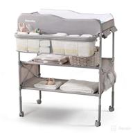 sweeby portable baby changing table: foldable dresser station with waterproof pad topper - grey logo