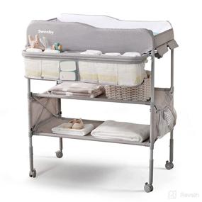 img 4 attached to Sweeby Portable Baby Changing Table: Foldable Dresser Station with Waterproof Pad Topper - Grey