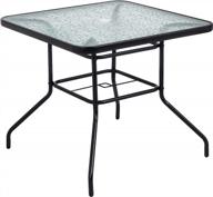 jamfly outdoor coffee tea table, patio square bistro table with umbrella insert, steel frame tempered glass top for balcony backyard lawn pool garden logo