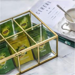 img 1 attached to NCYP 12 Inch Glass Tea Bags Box Organizer with 8 Divided Compartments for Sugar Packets, Handmade Brass Metal Frame Jewelry Display Case, Large Glass Box Only