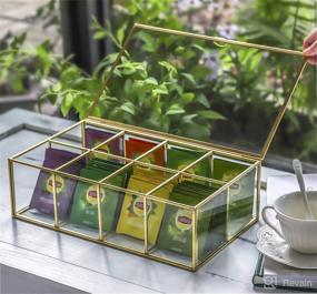 img 2 attached to NCYP 12 Inch Glass Tea Bags Box Organizer with 8 Divided Compartments for Sugar Packets, Handmade Brass Metal Frame Jewelry Display Case, Large Glass Box Only