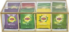 img 4 attached to NCYP 12 Inch Glass Tea Bags Box Organizer with 8 Divided Compartments for Sugar Packets, Handmade Brass Metal Frame Jewelry Display Case, Large Glass Box Only