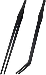 img 4 attached to 🐠 VVS 10.6 inch Long Handle Aquarium Tweezers Serving Tongs: Stainless Steel Straight & Curved Set for Fish Tank Plants & Reptile Feeding - 2 Pack, Black