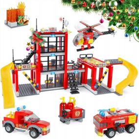 img 4 attached to City Fire Station Building Kit, Fun Firefighter Toy Building Set For Kids, With Toy Fire Truck, Helicopter, Best Learning Educational Roleplay STEM Toy Gift For Boys And Girls Age 6-12 (896 Pieces)
