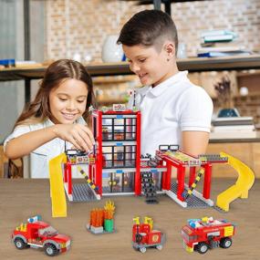 img 3 attached to City Fire Station Building Kit, Fun Firefighter Toy Building Set For Kids, With Toy Fire Truck, Helicopter, Best Learning Educational Roleplay STEM Toy Gift For Boys And Girls Age 6-12 (896 Pieces)