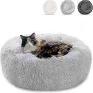 🐾 cozy 20 inch round donut cuddler cat bed – self-warming plush cushion for indoor cats and small dogs – snuggle puppy sofa – washable marshmallow soft pet bed in grey logo