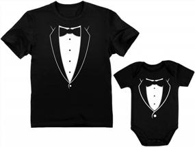 img 4 attached to Father & Son Printed Tuxedo With Bow-Tie: Men'S T-Shirt & Baby Bodysuit - Perfect For Formal Occasions